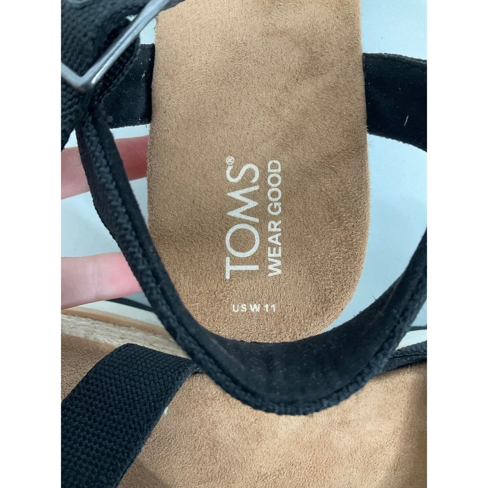 TOMS Diana Black Canvas Platform‎ Wedge Espadrille Sandals Womens 11